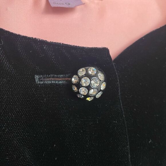 Black Velvet Vintage Dress 9 long sleeve above the knee w/rhinestones bu… - Picture 12 of 13